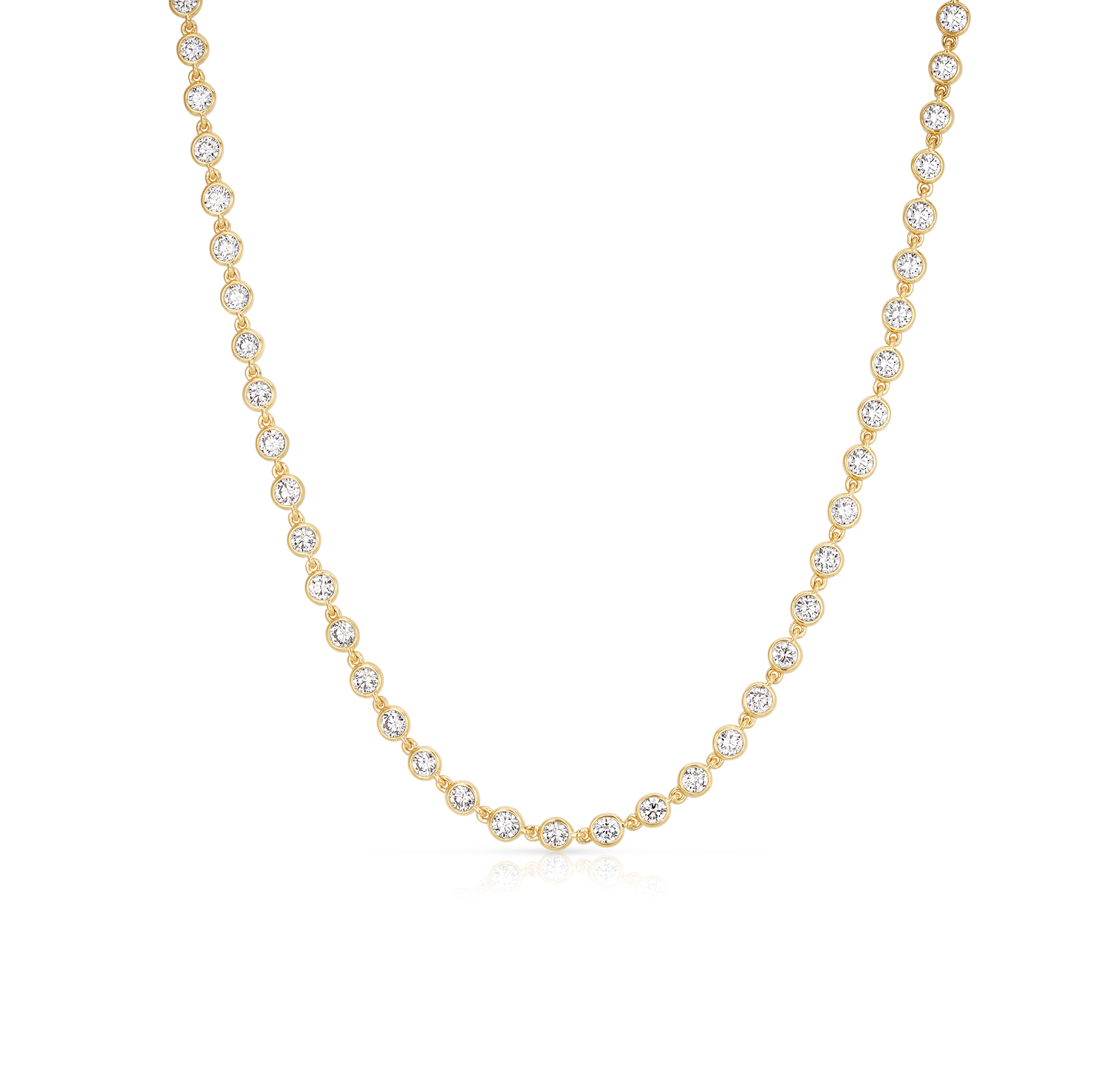 14K Yellow Gold Bezel Set Diamond Tennis Necklace